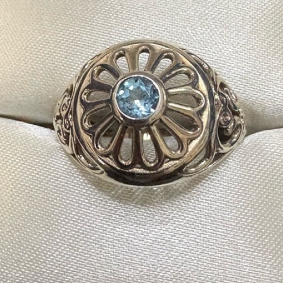 Jewelry - Ring*Sterling Silver Aquamarine Gemstone Floral Design Filigree Band